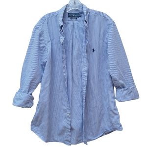 RALPH LAUREN | Blue & White Pinstripe Buttondown Shirt, Sz.  16 1/2 32/33
